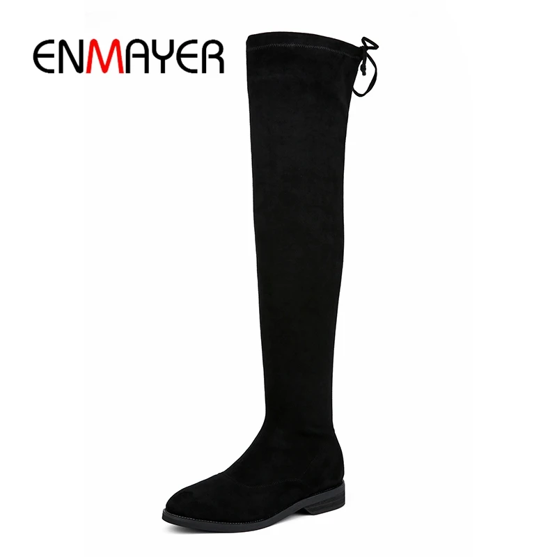 

ENMAYER Elastic Band Over-the-Knee Kid Suede Genuine Leather Shoes Boots Women Winter Boots Size34-40 ZYL1760