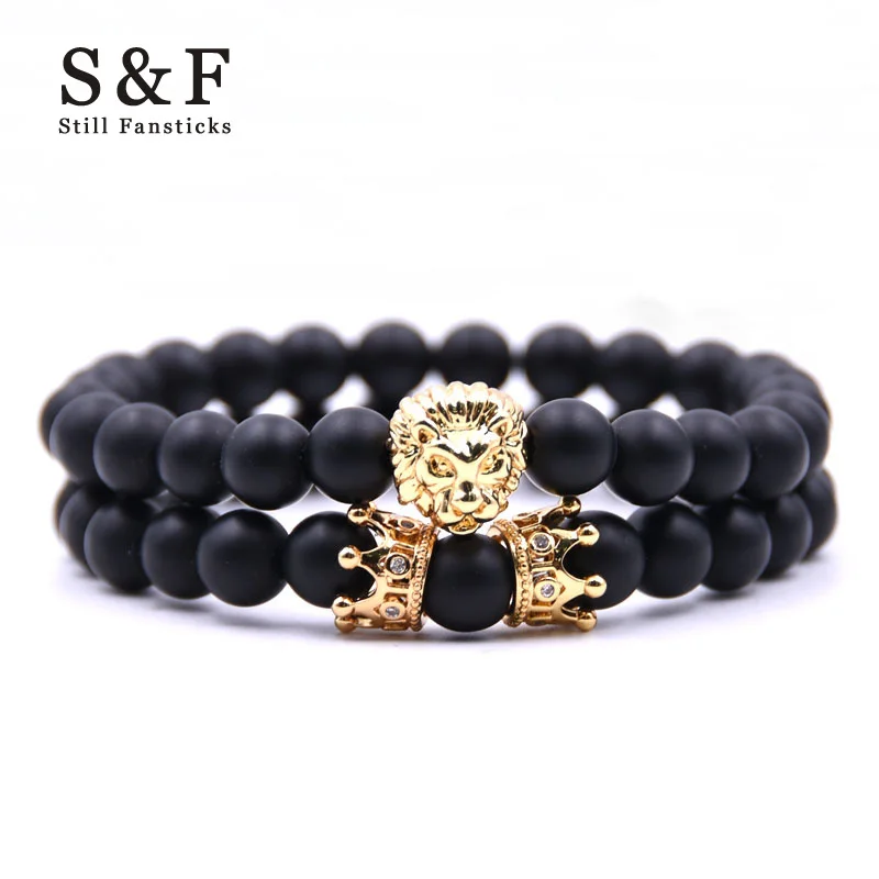 Lion Couple Bracelet Men Jewelry Bracelets For Women Pulseira Masculina Jewellery Feminina Bileklik Elastic Crown Armbanden 2018