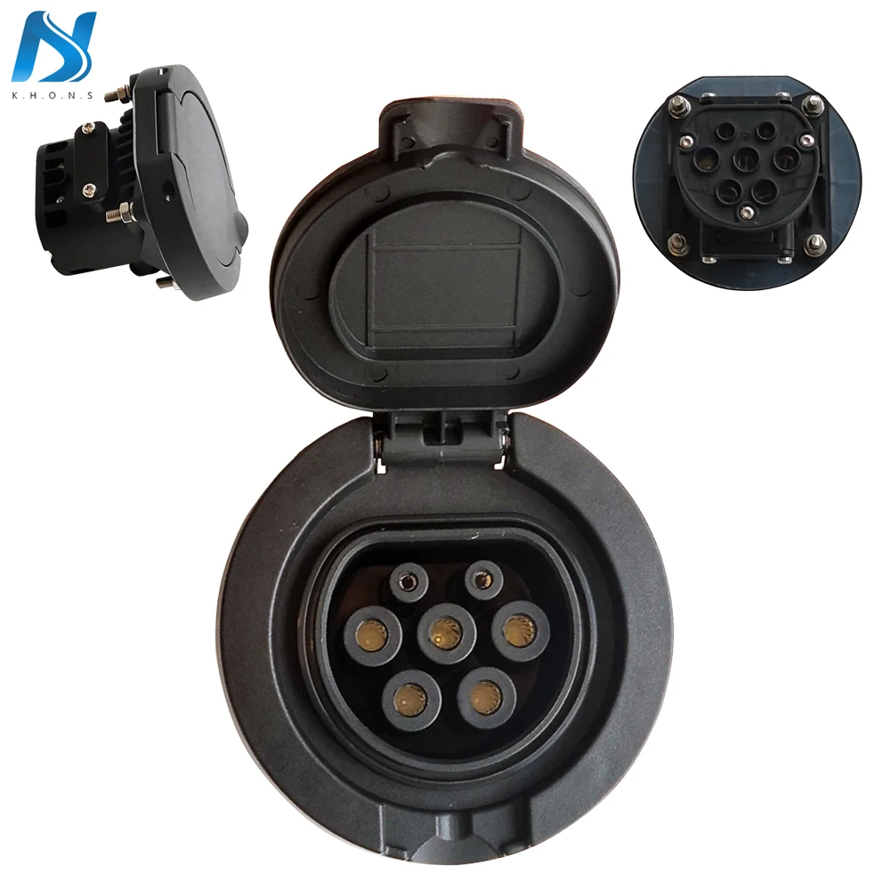 EVSE EV 16A 32A Power Supply Charging Side Type 2 Female Plug Socket For Electric Car Vehicle Charging Station 4 Point Fixing