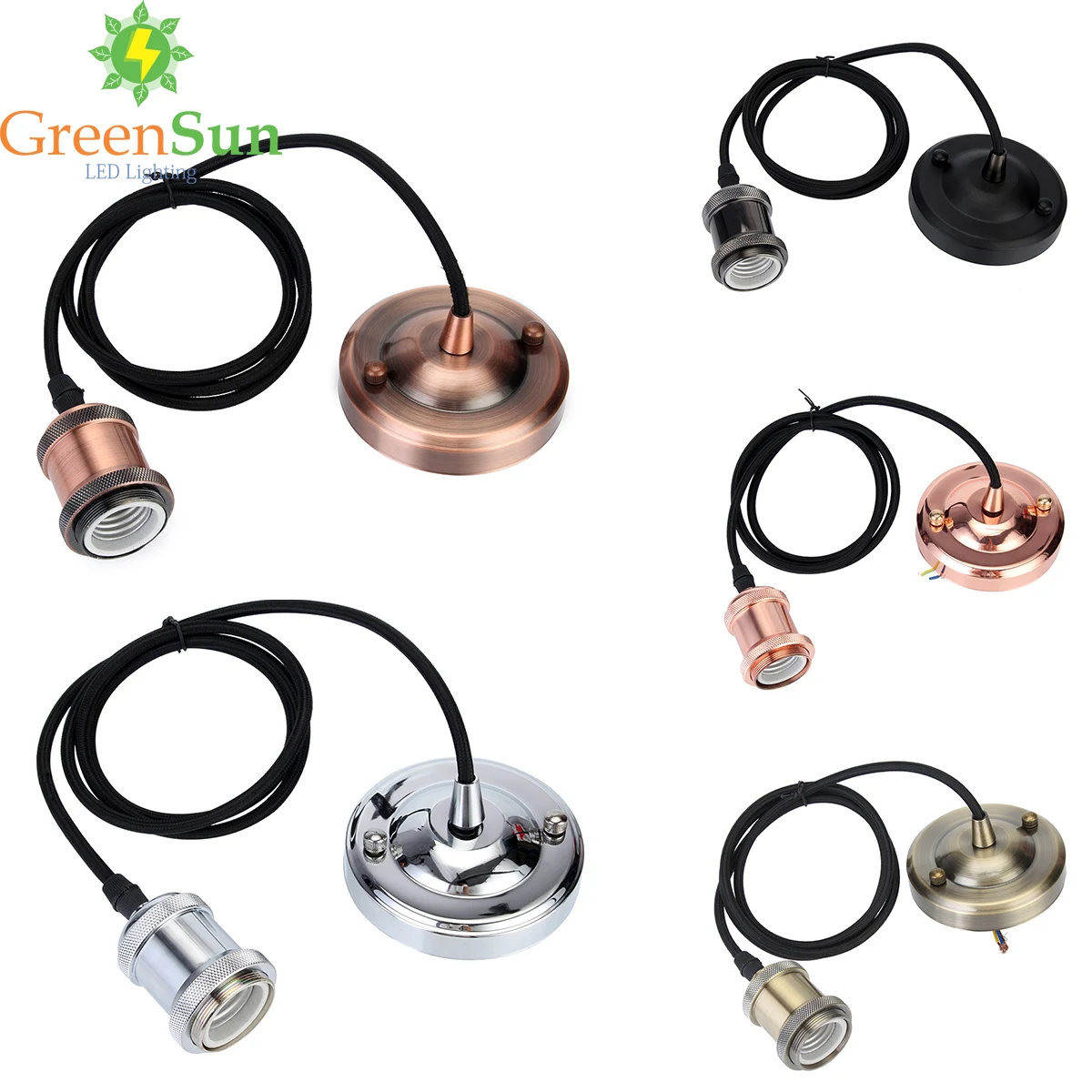 

E27 Aluminum Retro Screw Bulb Base Pendant Light Holder Set Ceiling Rose Light Socket With 1.35M Cable