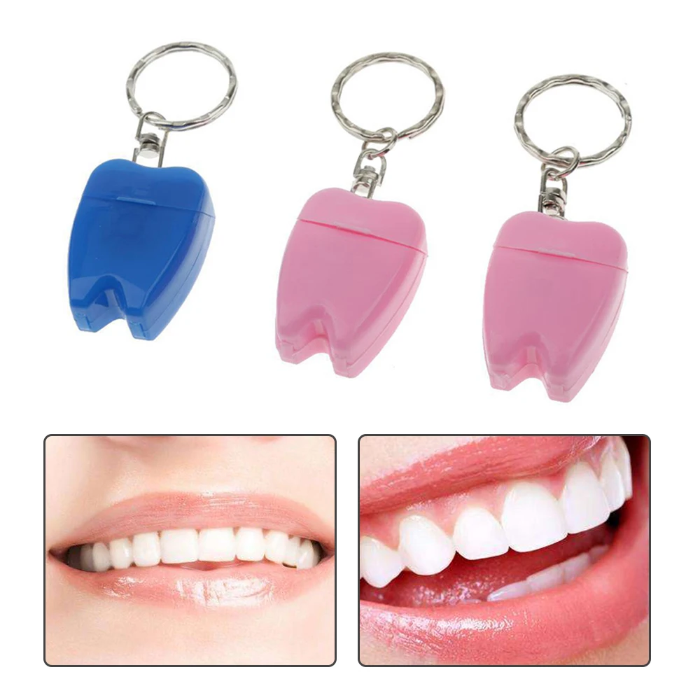 Портативный 1 упаковка 15 м зубная нить Flosser зубочистка в форме зубов брелок для ключей Тип кольца мини милое средство для гигиены полости рта инструмент для ухода