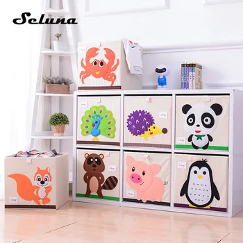 

Seluna Cartoon Folding Storage Box Creative Children Toys Clothes Sundries Organizer Cute Animal Bin with Lid for Kids