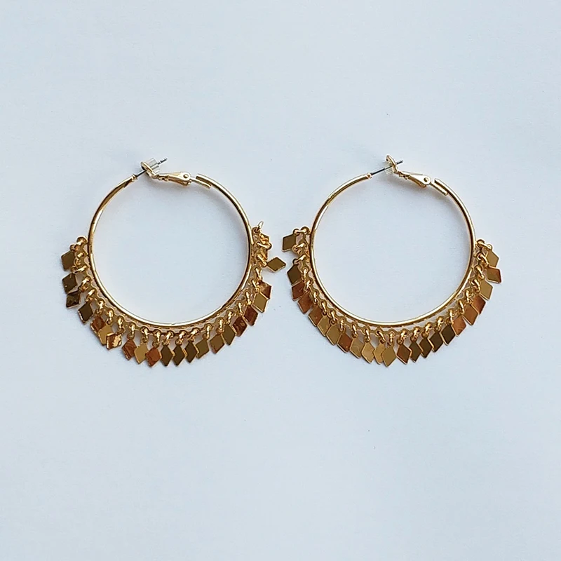 

Fashion Gold Color Metal Rhombus Tassel Hoops Earrings New Statement Hip Hop Circle Hoop Earrings Accessory Party Gift