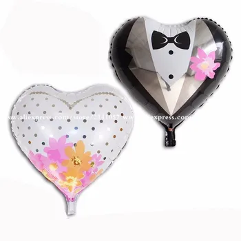 

30pcs/lot Wedding Decorations Heart Bride And Groom Aluminium Foil Balloons Wedding Party Celebration Helium Balloons Supplies