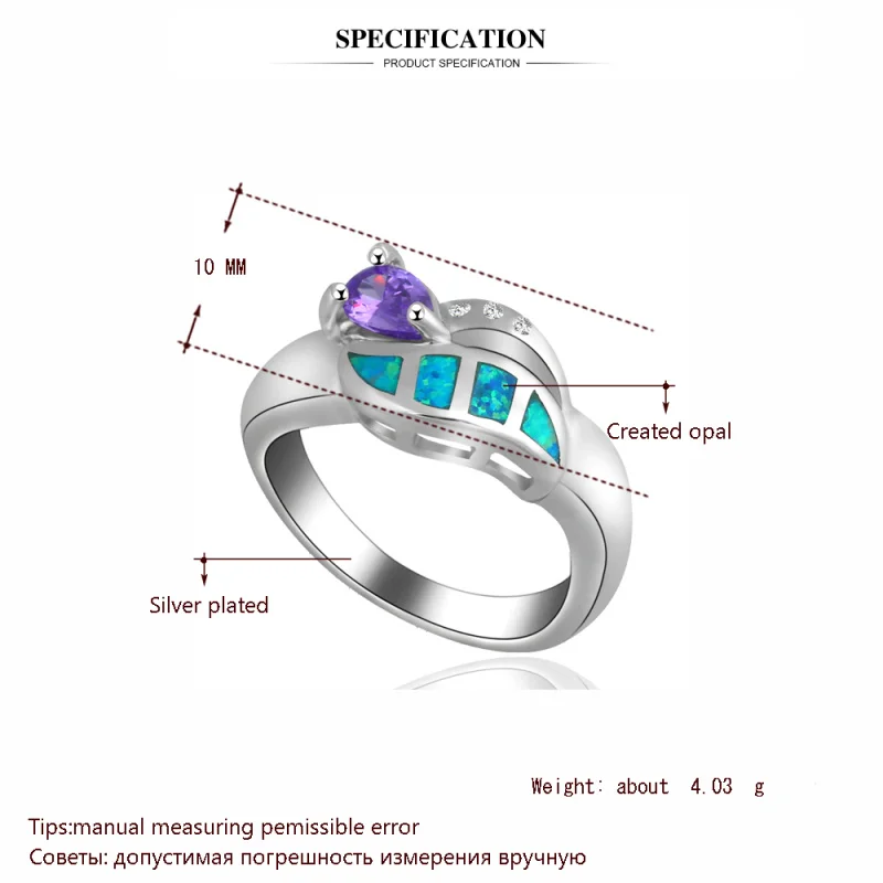 Серебро, штамп оптом и в розницу Новое поступление кристалл Синий огненный опал кольца модные украшения американский размер#7#8 OR483A