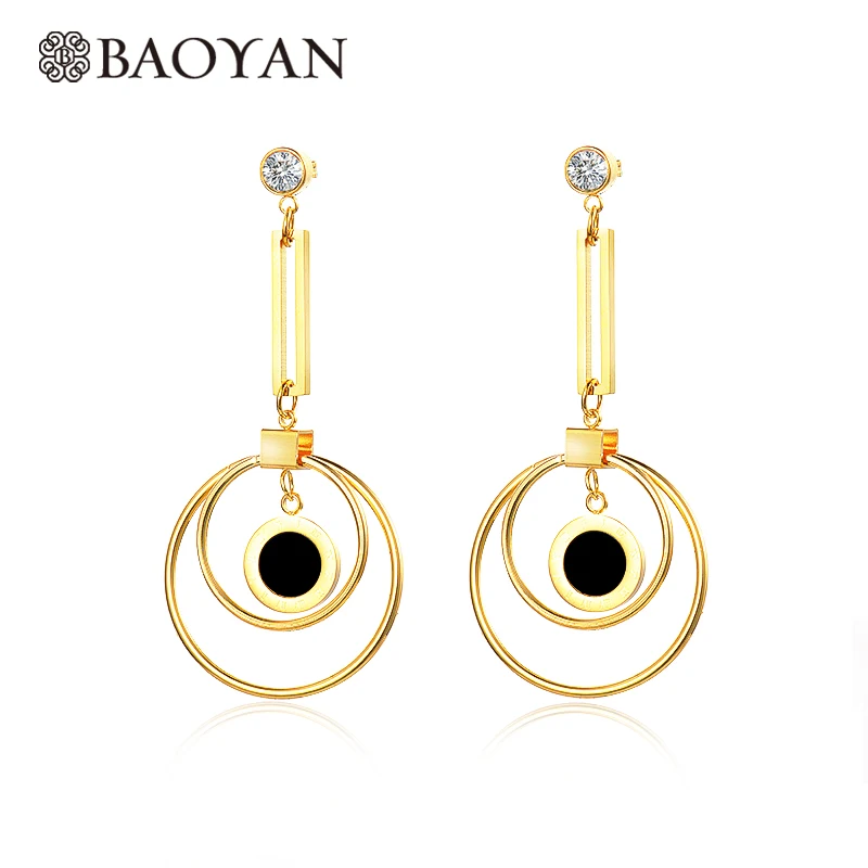 

BAOYAN 316L Stainless Steel Jewelry Fashion Geometric Round Gold Silver Color Dangle Drop Earrings for Women