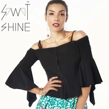 Осенняя модная пикантная женская рубашка, одноцветная, с рукавом до локтя, повседневная, с открытой спиной, с открытыми плечами, на пуговицах, женская рубашка