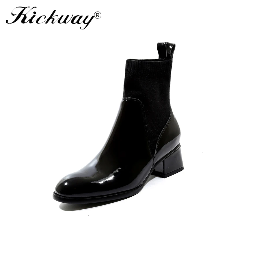 Kickway/женские зимние ботинки; однотонные вязаные ботильоны на плоской платформе без застежки; теплая женская обувь на платформе; большие размеры 34-42