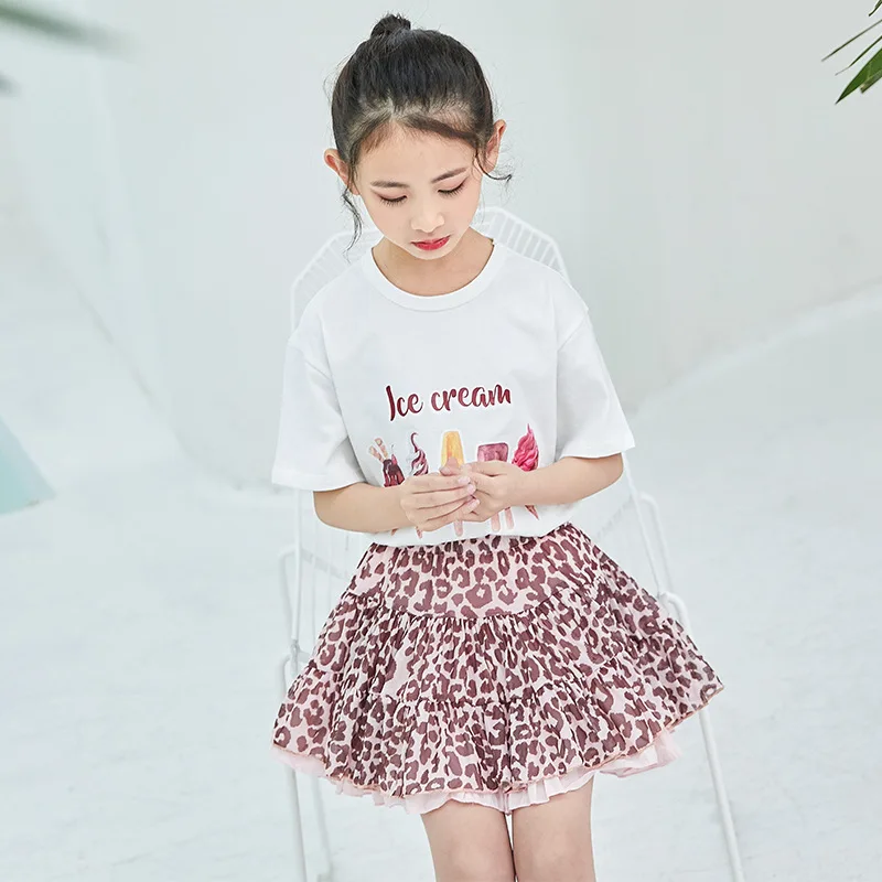 

Kids Clothing Set Teenage Girls Clothes Children Costume Summer Print T shirt Leopard Skirt Suit for Girls Outfits 12 14 Years