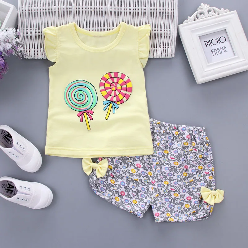 

Toddler baby girls summer clothing sets candy pattern girls summer clothes set kids fashion sport suit set