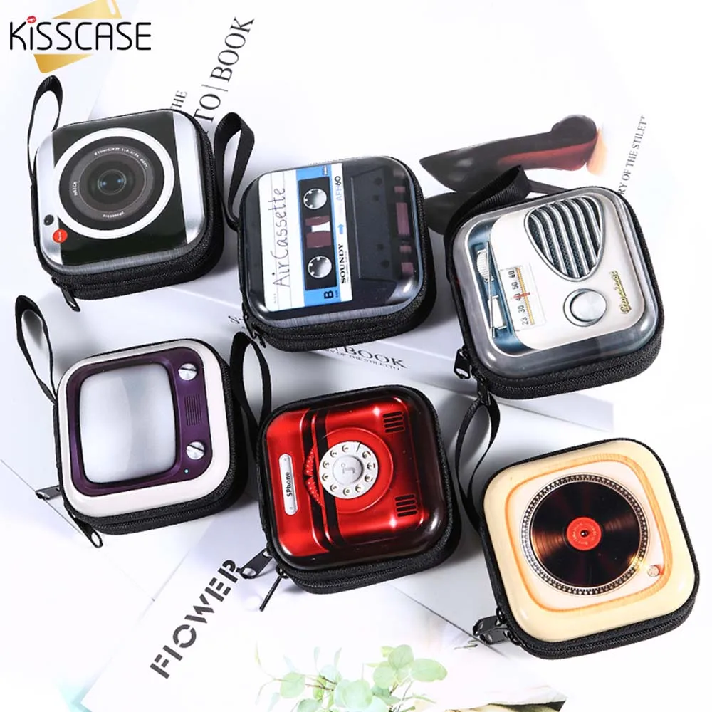 KISSCASE Portable Earphone Case Bag Mini Zipper Square Hard Storage Box Case For Headphone Memory Card Coin USB Cable Organizer