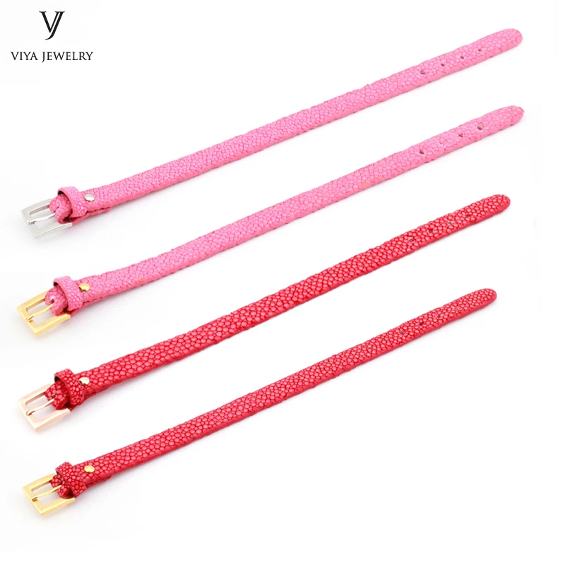 pink-and-red-stingray--Flat-Stingray-Python-Cord-Wrap-Bracelet-Charm-Cuff-Leather-Men-Bracelet-10mm-Genuine-Stingray-Leather-Wristband-Adjust-Bracelet