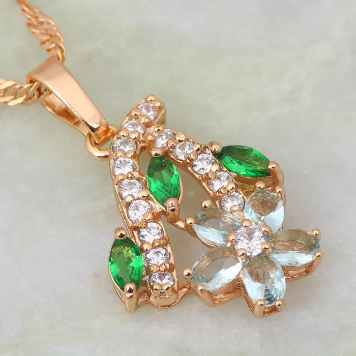 Gioielli Meravigliosi Oro Bianco Cubic Zirconia Verde Gioielli Moda Collane Per Ciondolo Donna Ap153
