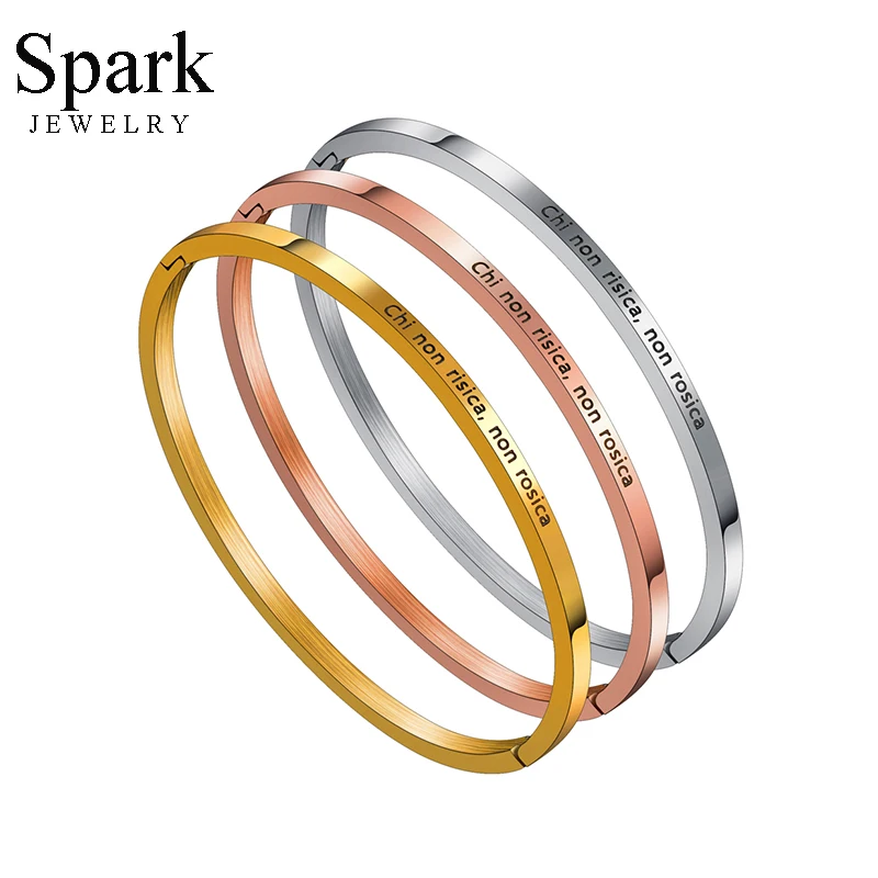 

Spark 2pcs/lot Simple Engraved Stainless Steel Bangles 3 Color Positive Inspirational Message Bracelets Friendship Gift Pulsera