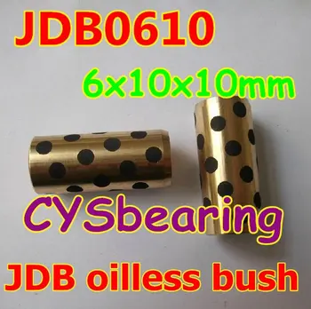 

6x10x10mm JDB oilless impregnated graphite brass bushing straight copper type, solid self lubricant Embedded bronze Bearing bush