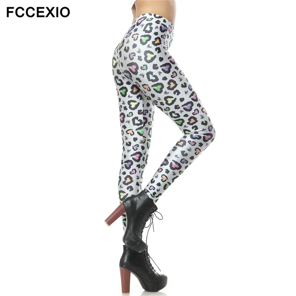 FCCEXIO, новинка, брендовые леггинсы с 3D принтом, леопардовое сердце, Цифровые Леггинсы, летние леггинсы, высокое качество, женские штаны