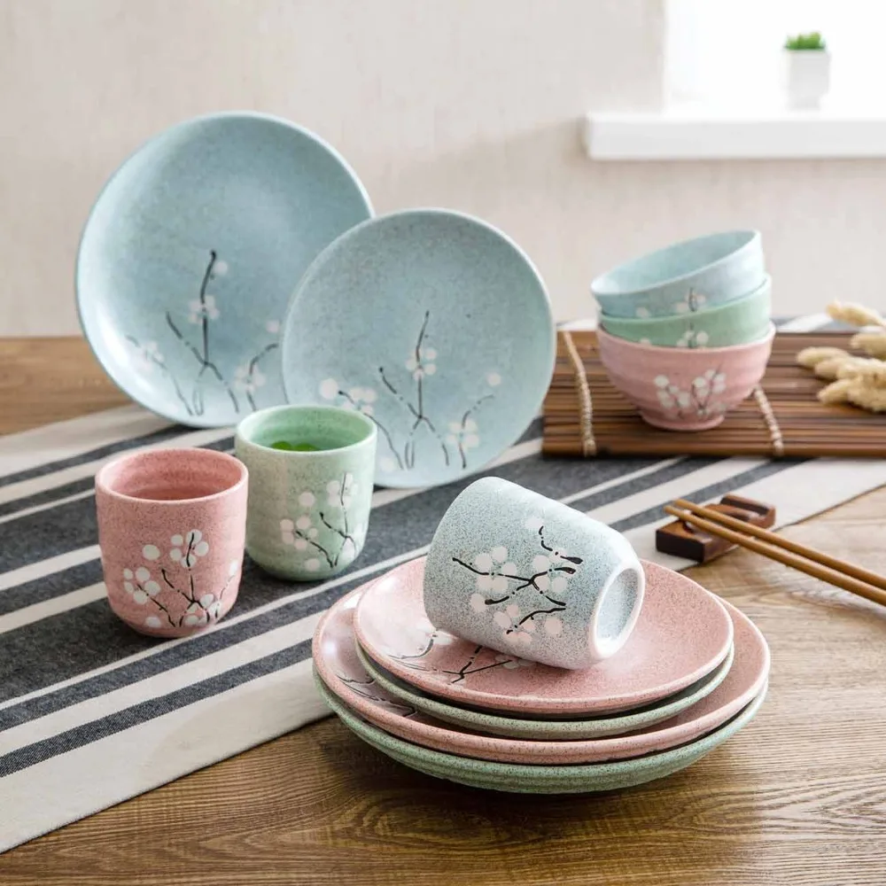 

Plum Blossom Design European Style Ceramic Tableware Porcelain Plate Dish Tray Platter Bowl Cup Dinnerware Set Home Decoration