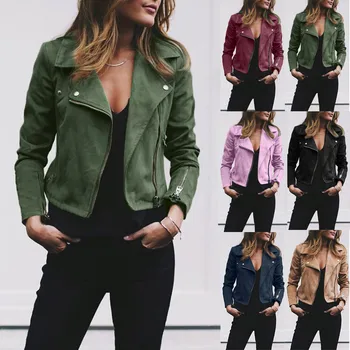 

Autumn Women Soft Plus Size XXL-5XL Jacket Women Fashion Zipper Motorcycle Leather Jacket Ladies Basic Outwear Coat z0525