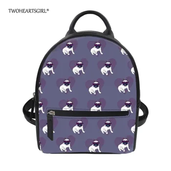 

Twoheartsgirl Cute Puppy Pug Dog Print Pu Leather Backpack Female Ladies Travel Backbags Small College Girls School Bags
