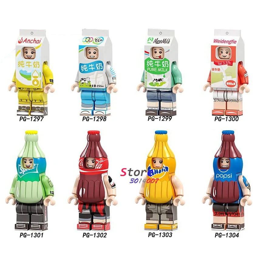 

Single Pure Milk Cola Lemon Fanta Steven John Hank Allen Fries peanut fruit Sailor Moon building block toy for children