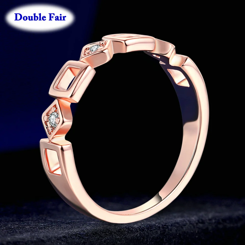 Повседневный стиль, розовое золото, кубический цирконий, геометрический узор, модное кольцо на палец, свадебные украшения для женщин, девушек, вечерние, DWR197