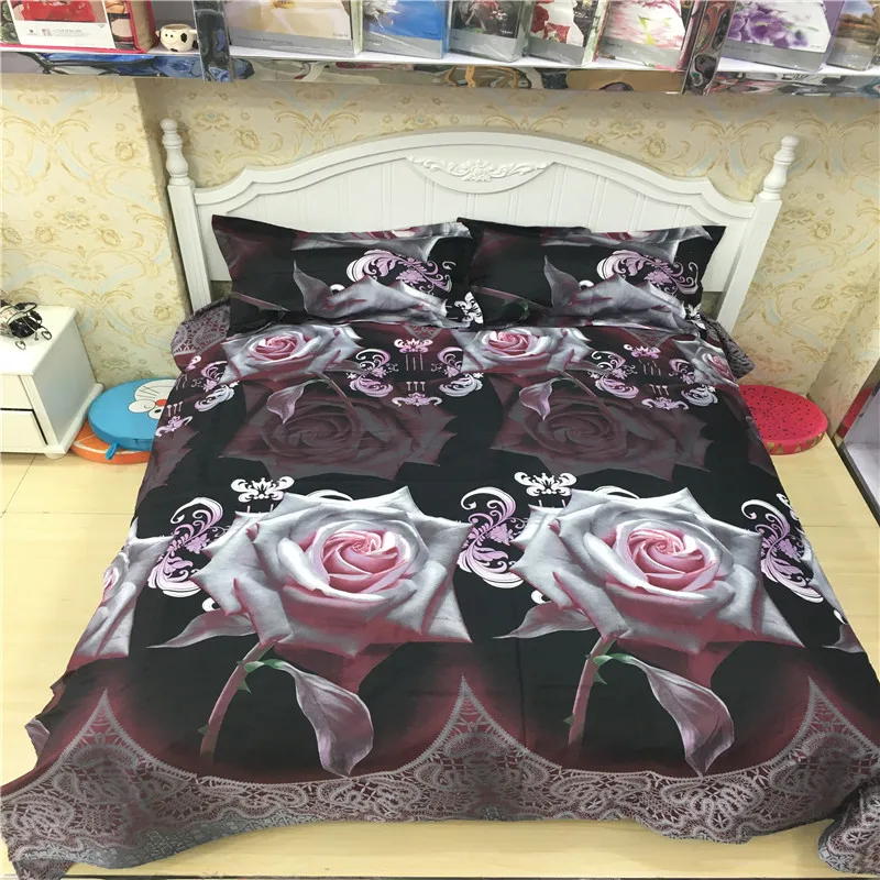 

4pcs/set Home Textile Polyester Duvet Cover Set 3D Floral Bed Linen Set Pillowcase Sheet Bedclothes Bedding Set for King Bed