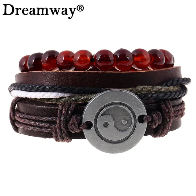 3pcs Set Retro Rope Leather Bracelet Men Hand Woven Taiji Yin Yang 3pcs Set Retro Rope Leather Bracelet Men Hand Woven Taiji Yin Yang Charm For