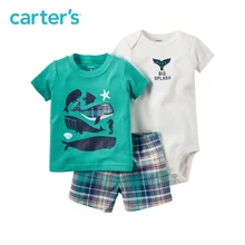 3pcs super cool whale prints tee bodysuit plaid shorts clothing sets Carter s baby boy soft