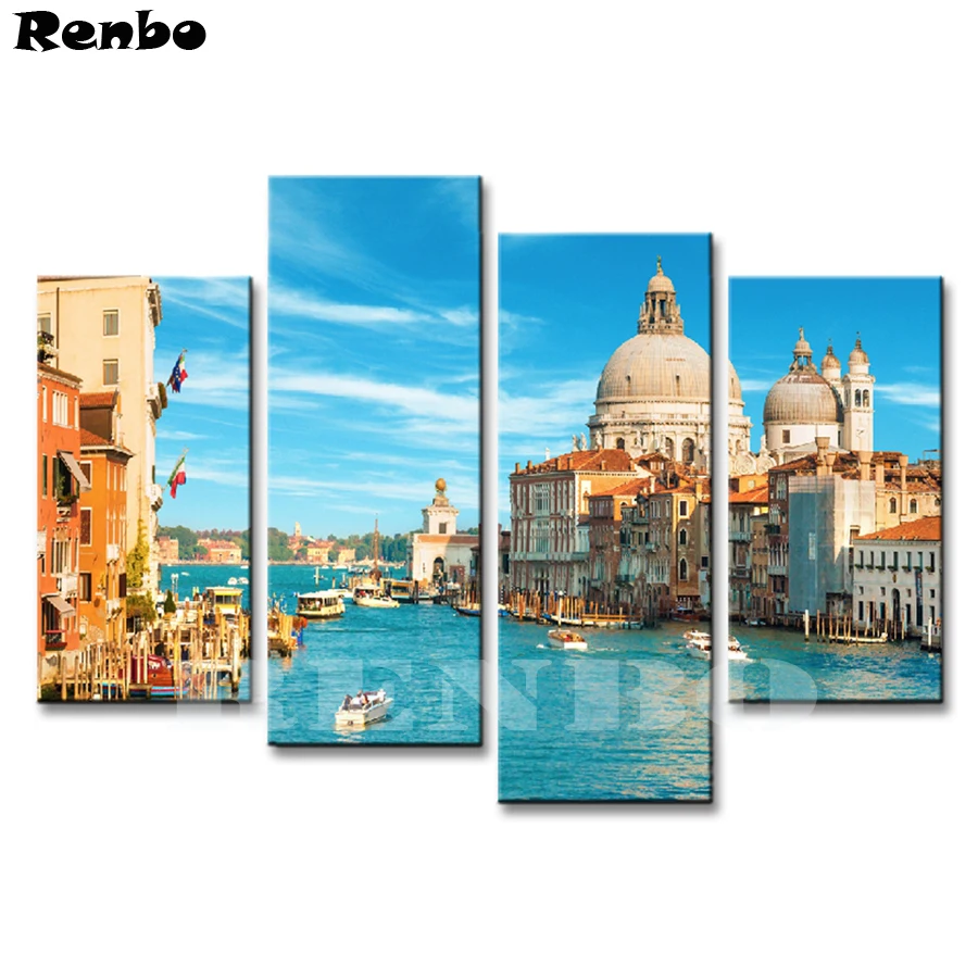 

4 Pieces Venice Watertown Buildings Landscape diy diamond painting cross stitch kit mosaic diamond embroidery full square drill