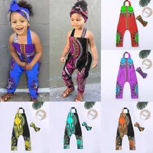 Muqgew для малышей Детская одежда для маленьких девочек в африканском стиле безрукавный комбинезон с принтом повязка на голову, Детское одежа из 2 предметов летняя одежда для девочек комбинезоны