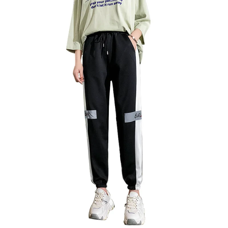 

splice stripe graphic long summer 2019 women pants white red black harem streetwear female cargo trousers sport leisure pants