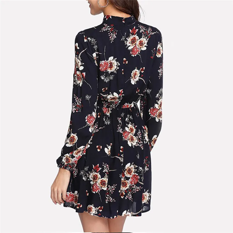 Floral Print Dress Women With Zippers Beach Dresses Loose Long Sleeve Mini Dress Vestido De Festa Dropshipping #F#40AT3003