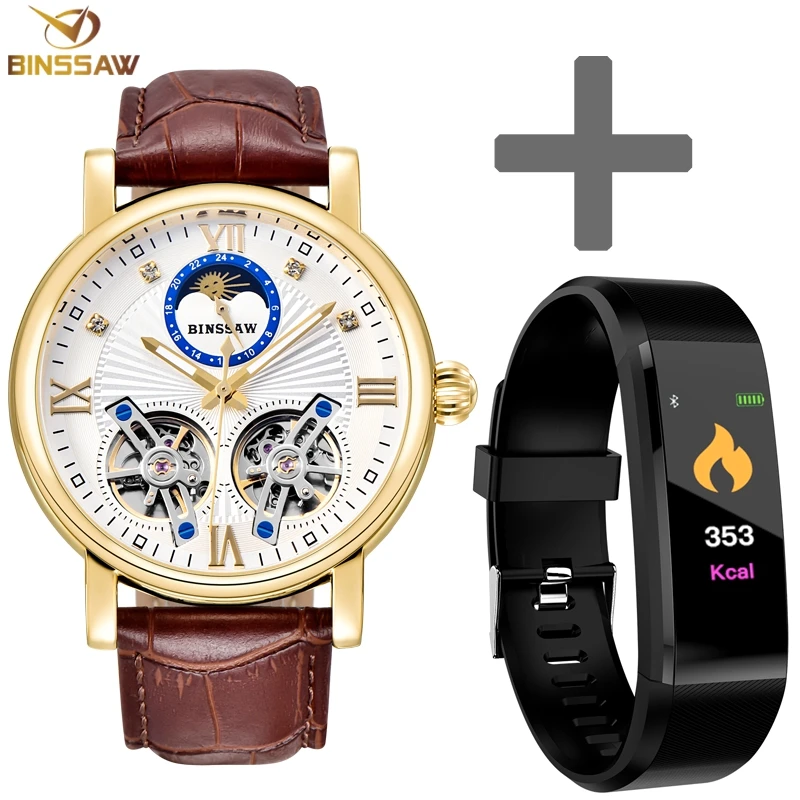 

BINSSAW Set Luxury Brand Men Double Tourbillon Automatic Mechanical Watch Fashion Leather Gold Sport Kid Smart Women Watches