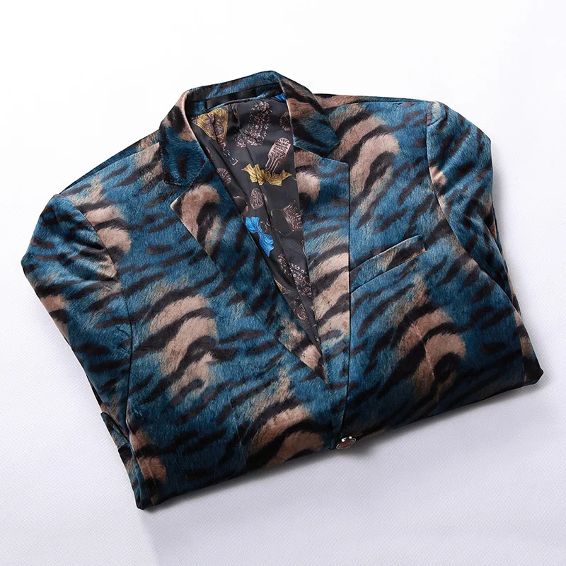 2019 Men'S High Quality Blazer Blue Print Party Wedding Festival Fashion Jacket Stage Costume Singer Slim Suit Blazer