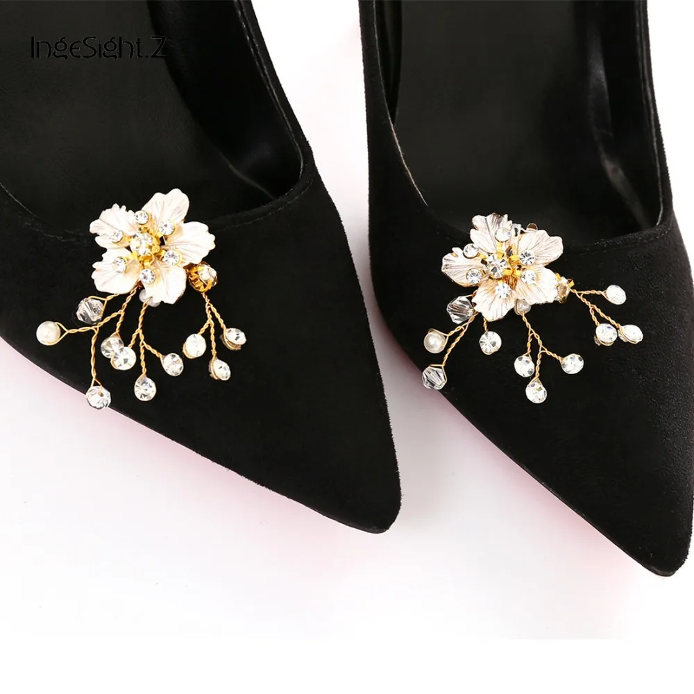 

IngeSight.Z 2 Pieces Elegant Pearl Flower Shoe Decoration Fashion Women Anklet Charm Shoe Clip Bridal Wedding Prom Accessories