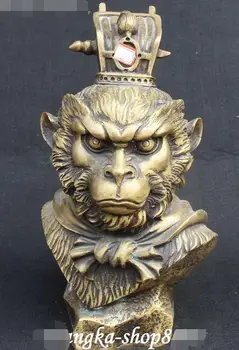 

9" Chinese Bronze Xiyouji Great Sage Sun Wukong Monkey King Head Bust Statue