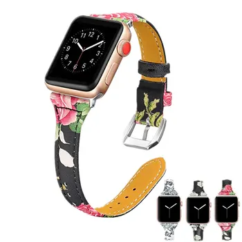 

ASHEI Leather Strap For Apple Watch Band 40mm 44mm 42mm 38mm Floral Printed Slim Watchband For Iwatch Series 4 3 2 1 Bracelet
