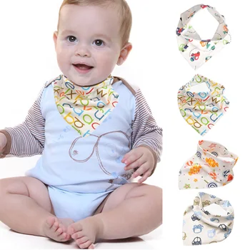 

10 Pcs Baby Triangles Cotton Saliva Towel Cartoon Printed Snap Button Triangles Saliva Towel S7JN
