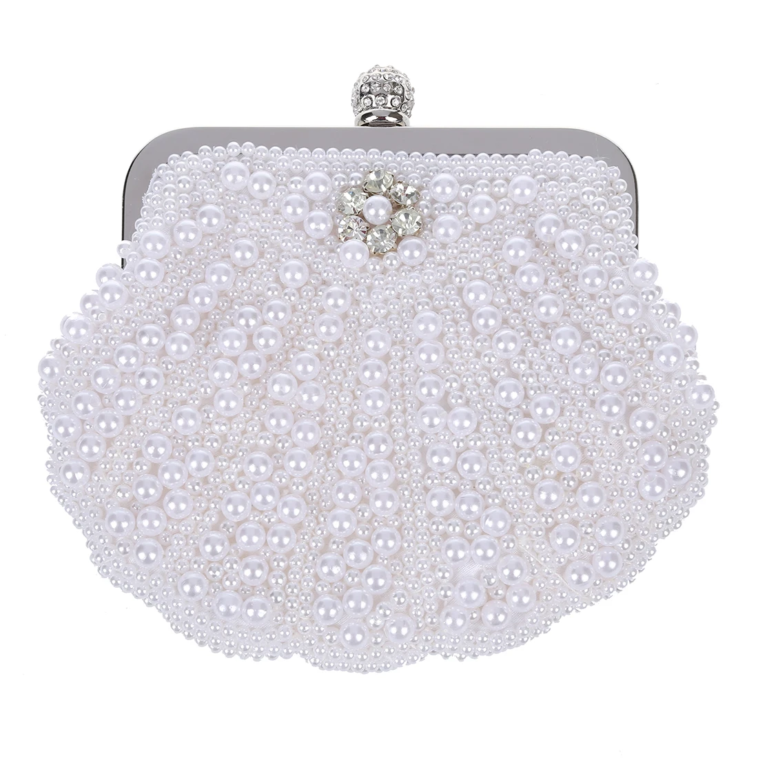 

Elegant Pearl Bridal Clutch Bag Party Handbag Shell Bag White