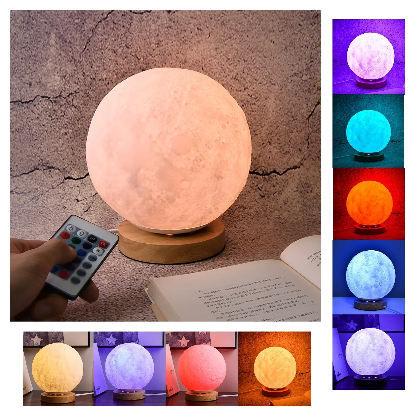 

7 Colors Change LED Night Light Moon Lamp 3D Print Moonlight Luna Touch For Creative Gift Home Decor