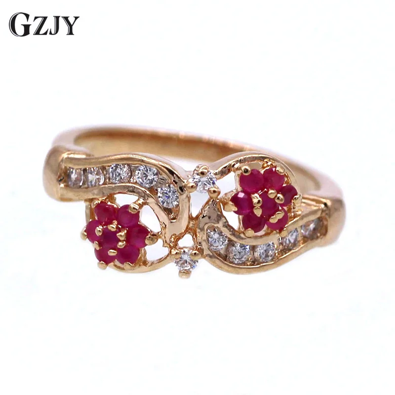 

GZJY Fashion Women Red Zircon Rings For Women Gold Color AAA Zircon Rings Jewelry Engagement Wedding Ring G15-2