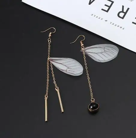 Корейские несколько крыльев бабочки висячие серьги Асимметричный искусственный жемчуг кристалл, Длинная кисточка серьги для женщин ювелирные изделия подарок - Окраска металла: F