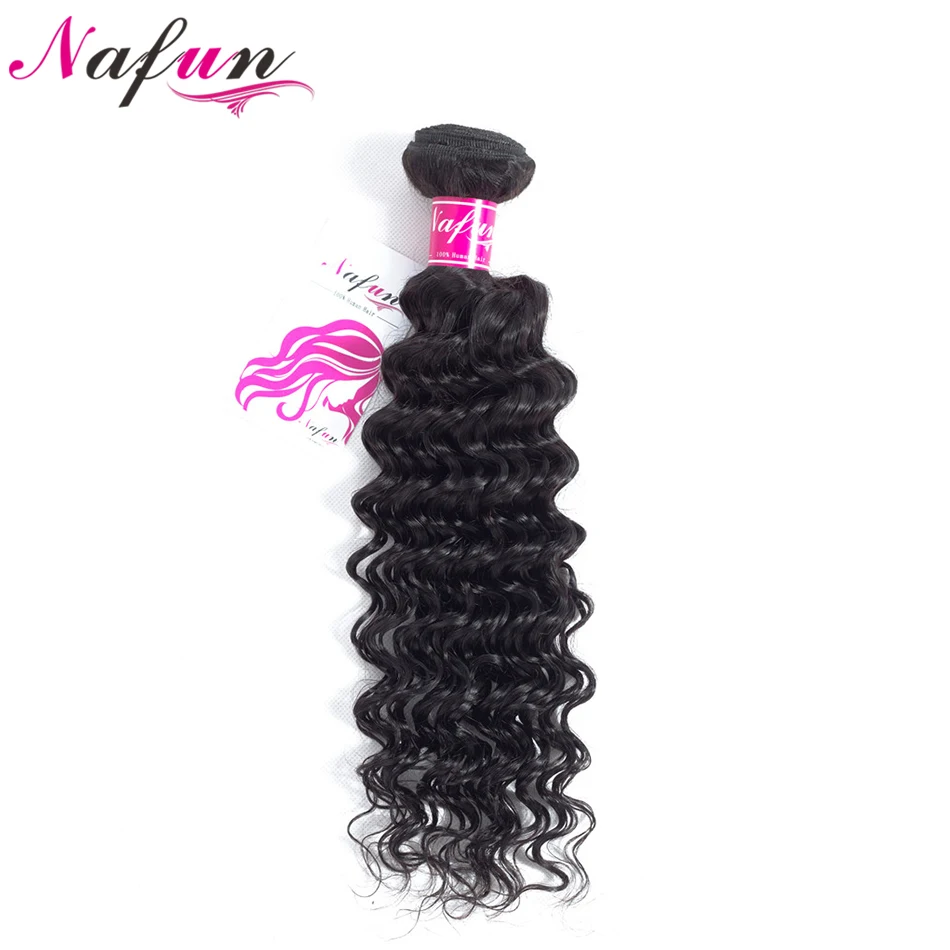 

NAFUN Brazilian Human Hair Deep Wave Bundles Natural Color Weave 1 Piece Hair Extensions Can Be Dyed Non Remy Hair Free Shipping