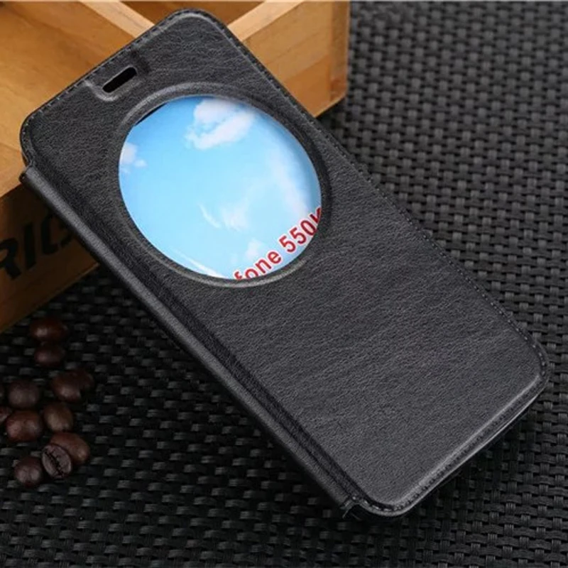 

Classic Plain Front View Window Brief Stand PU Leather Case Cover for Asus Zenfone Selfie ZD551KL Flip Case Capa Fundas Coque