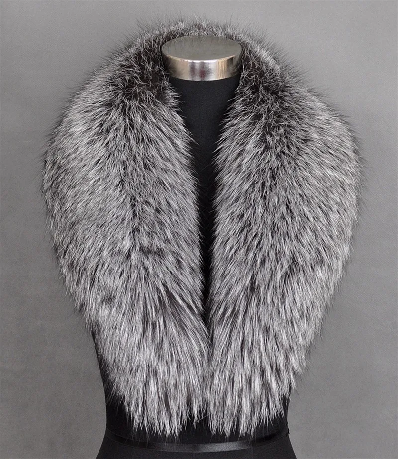 Меховой воротник, зимний шарф из натурального Лисьего меха, женская накидка из меха серебристой лисы QS013