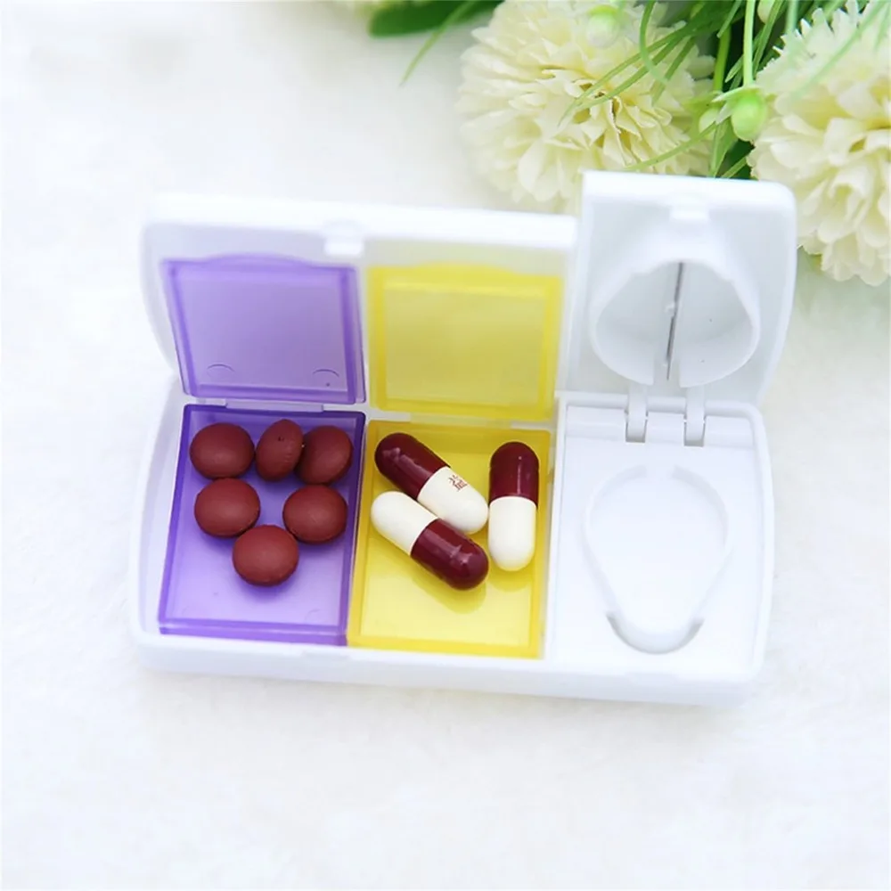 

White ABS+PP+ Stainless Steel Using Multiple Occasions Medicine Tablet Storage Box With Splitter Organizer Hold Divider Pill Cut
