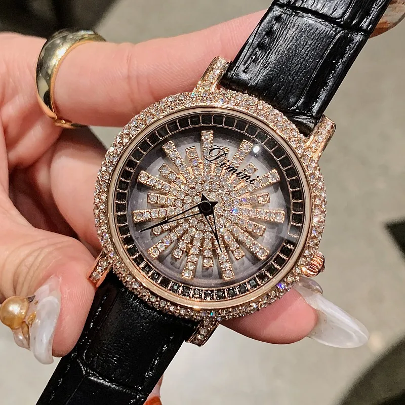 Роскошные женские часы с бриллиантами, вращающийся циферблат, хрустальные женские часы, водонепроницаемые наручные часы с цветком для женщин, Часы relogio feminino