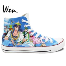 Вэнь Ручная роспись холст кроссовки Дизайн пользовательские волхвов Для мужчин Для женщин Высокий Верх Аниме Холст кроссовки для подарков