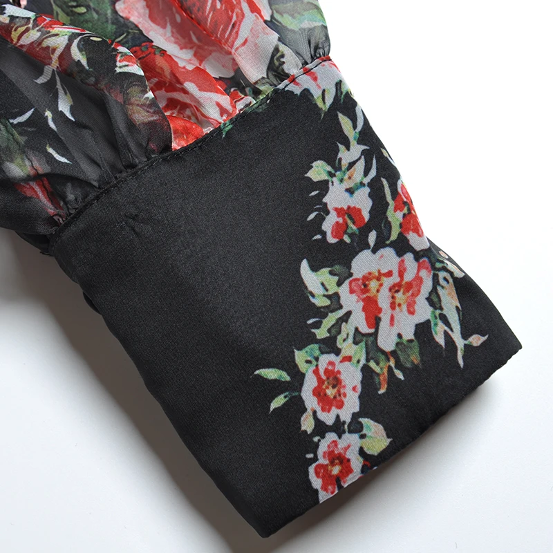 Long Dress 2019 Spring Summer High Quality Women O-Neck Charming Flower Print Lace Appliques Patchwork Long Sleeve Dress Maxi