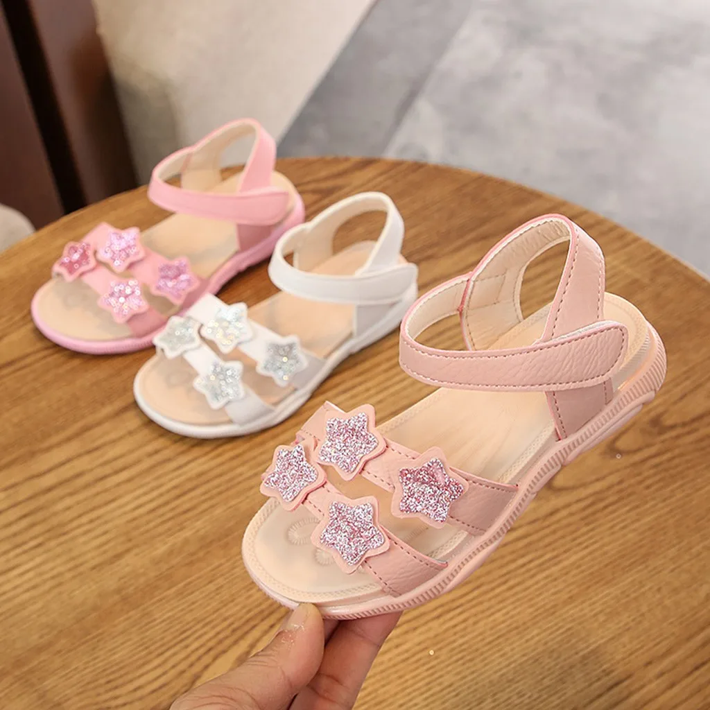 

Toddler Infant Kids Baby Girls Star Sequins Bling Beach Princess Shoes Sandals